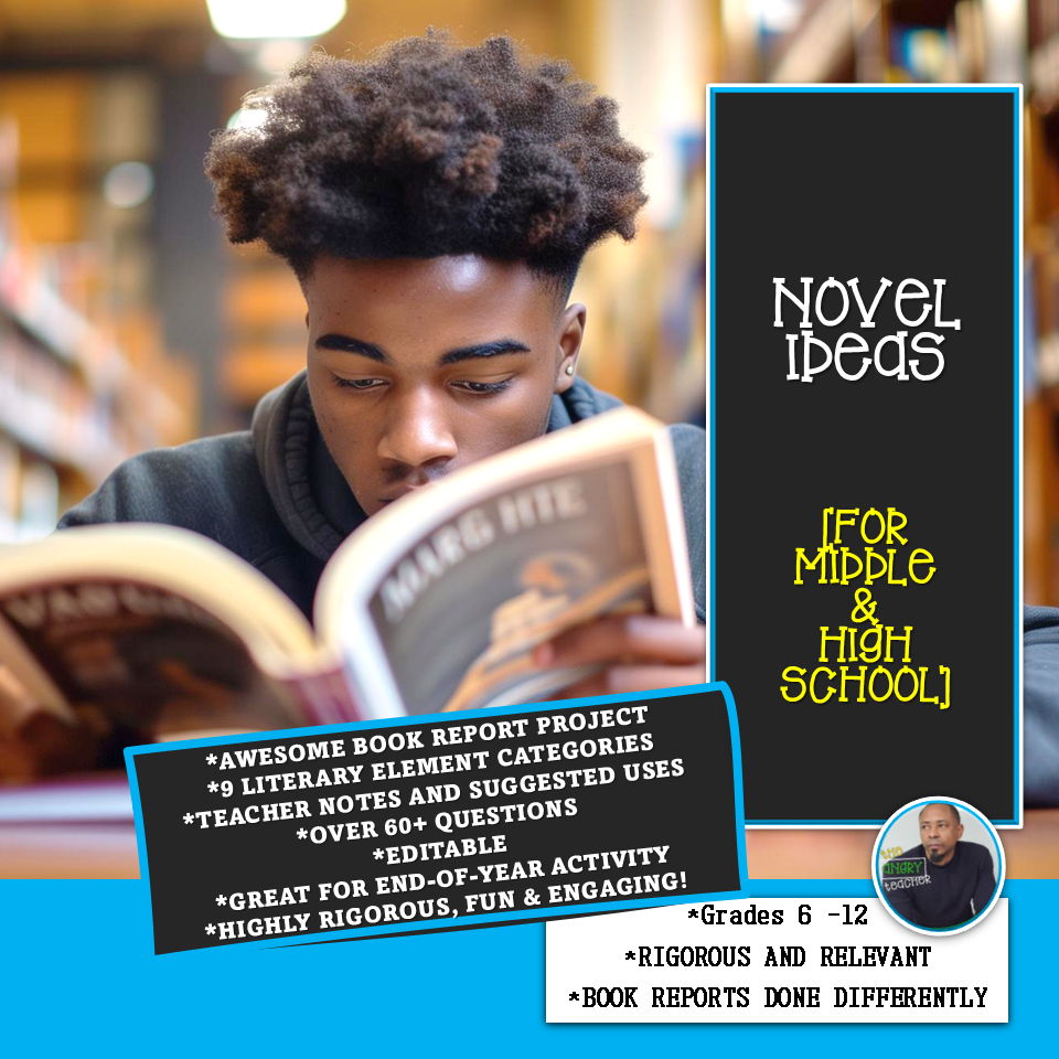black male reading a book in a library